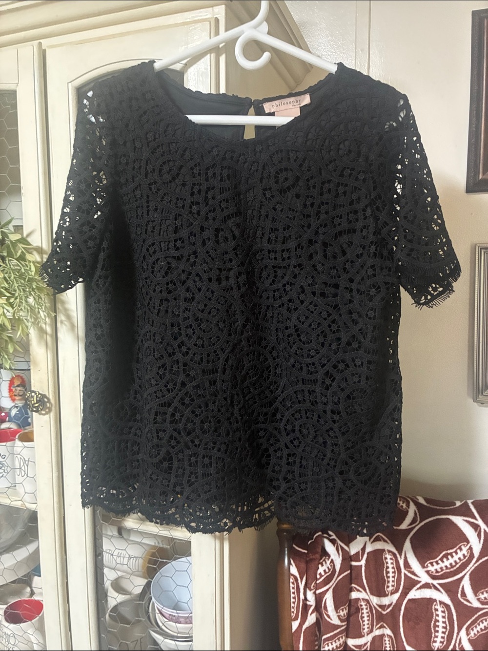 Philosophy Black Crochet Lace Short-Sleeve Blouse